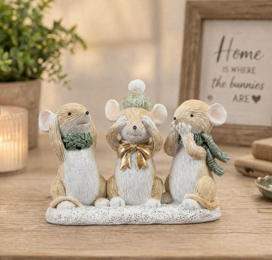 Festive Mice Ornament with "Hear No" Design