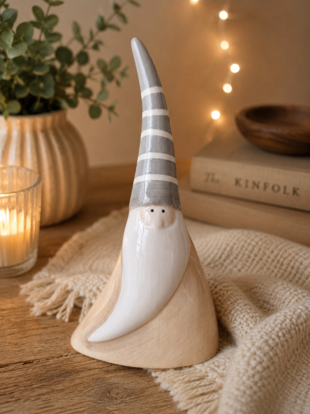 Christmas Triangle Santa in Beige - Medium 20cm