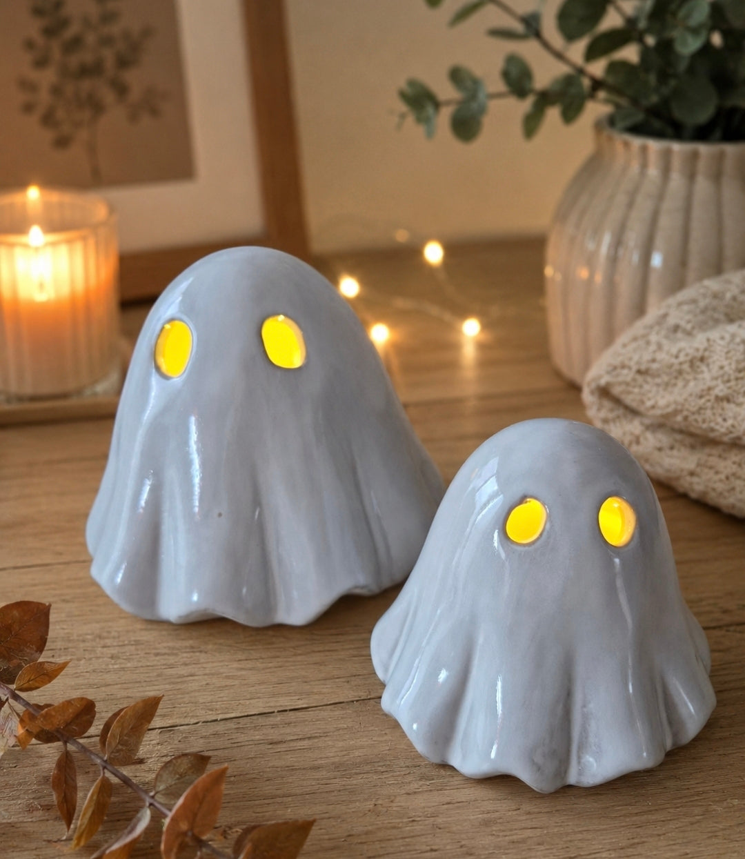 Set of 2 Light-Up Ghost Decorations